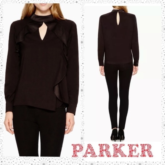 Parker black Ciani Cascading Ruffle L/S Blouse - Picture 1 of 12